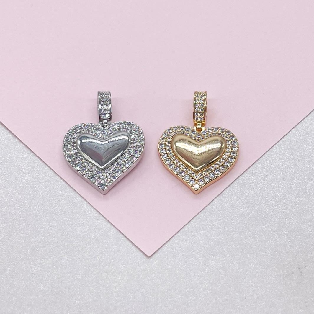 18k Gold Filled Puffy Heart Charm Crowned with CZ