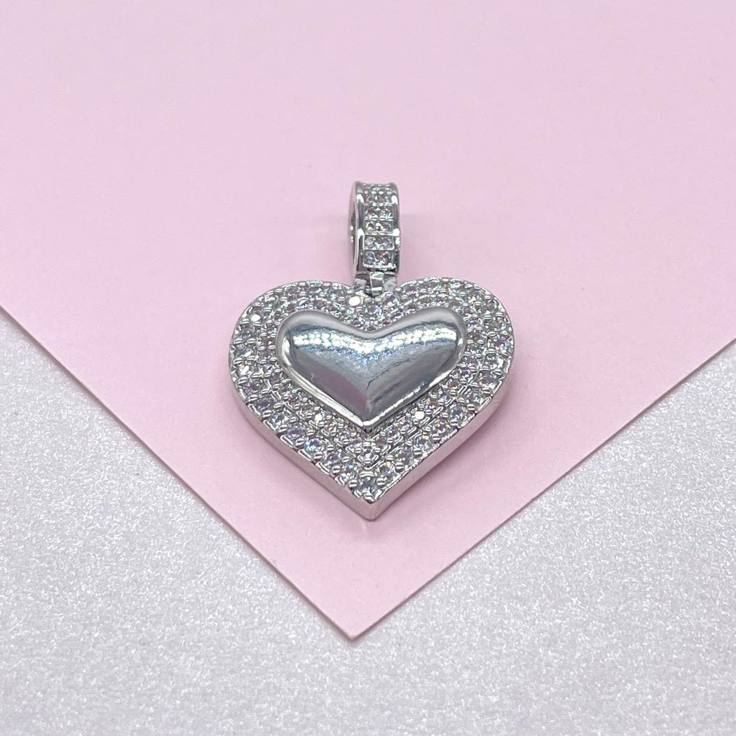 18k Gold Filled Puffy Heart Charm Crowned with CZ