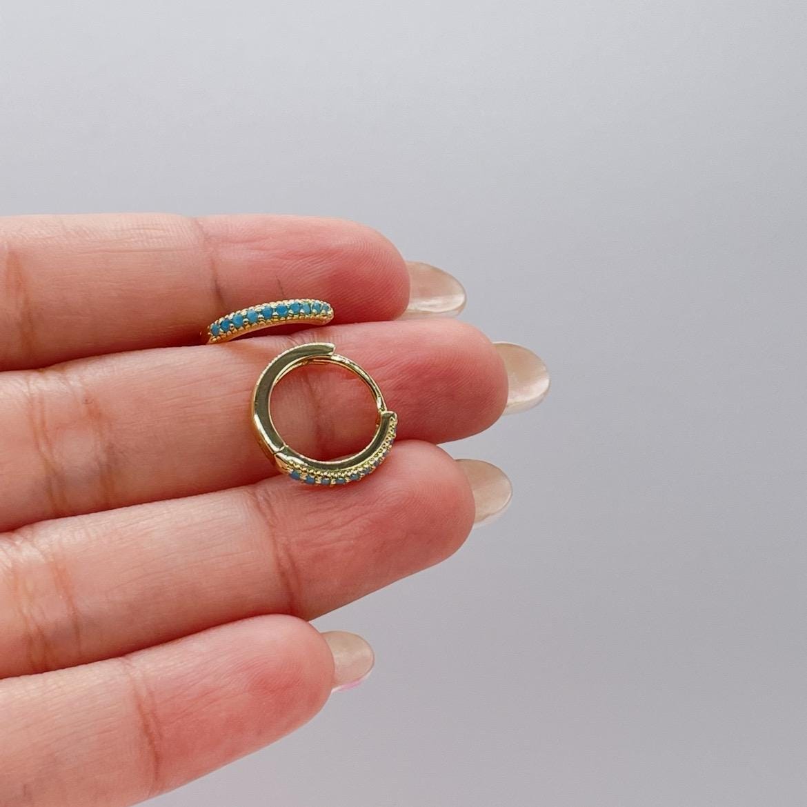 18k Gold Filled Turquoise Pave 15mm Hoop Earrings