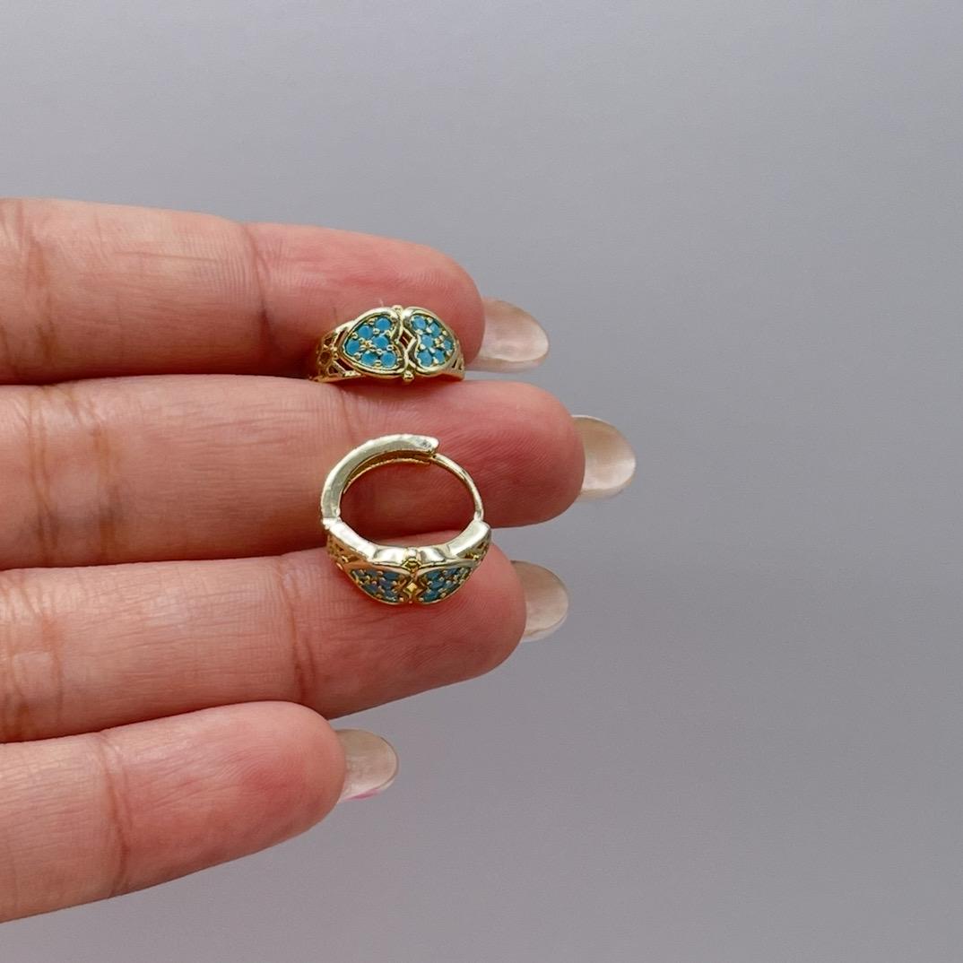 18k Gold Filled Turquoise Double Heart 15mm Hoop Earrings