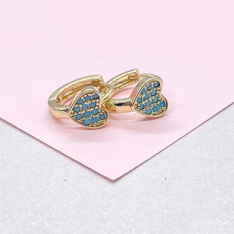 18k Gold Filled Turquoise Single Heart 15mm Hoop Earrings