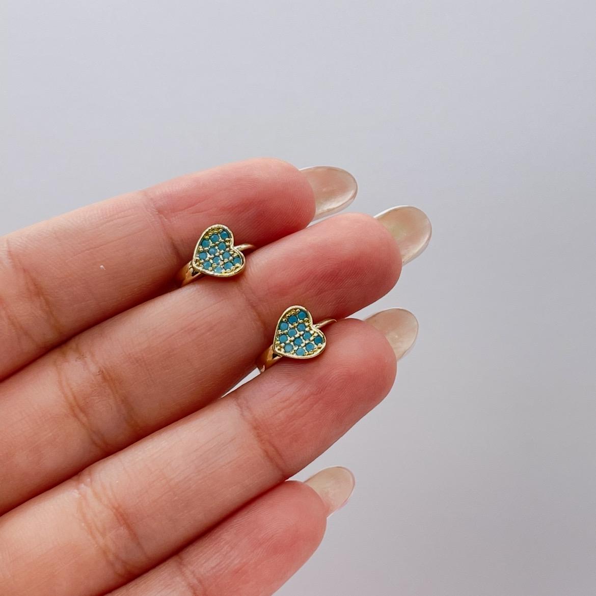 18k Gold Filled Turquoise Single Heart 15mm Hoop Earrings