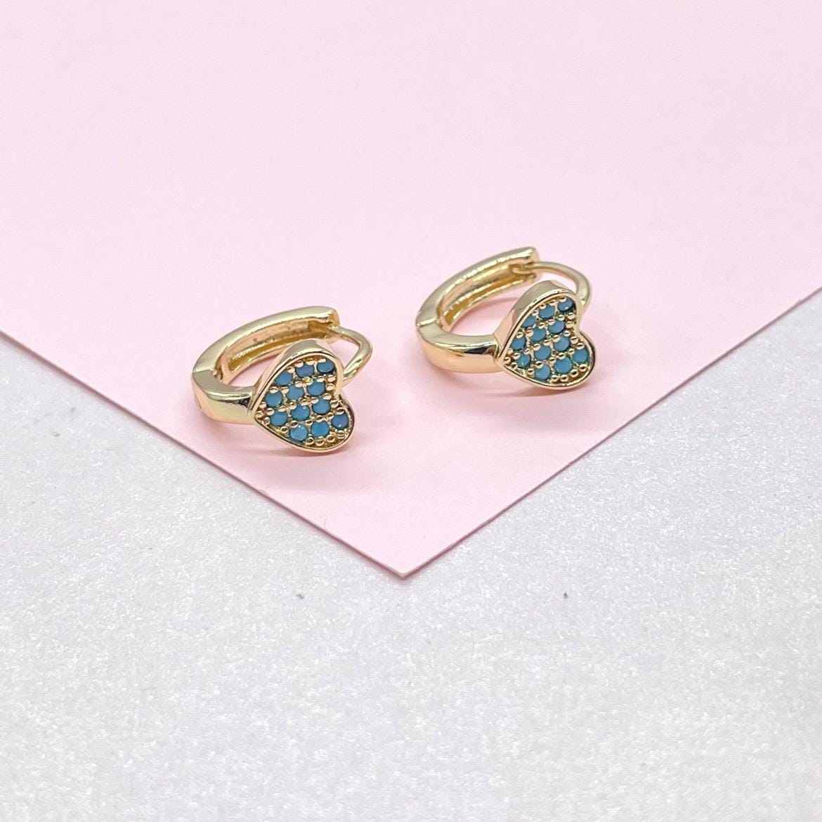 18k Gold Filled Turquoise Single Heart 15mm Hoop Earrings