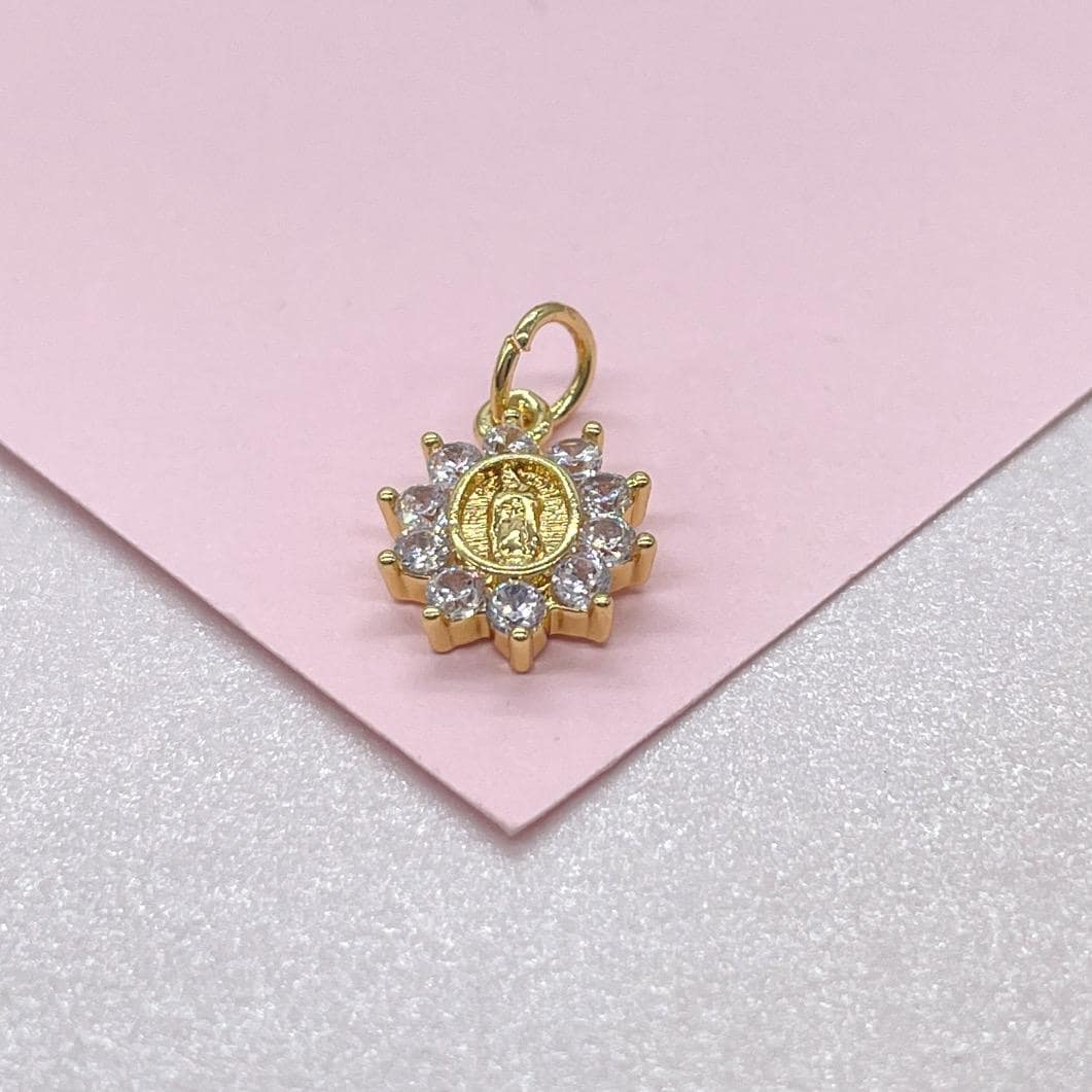 18k Gold Filled Virgin Mary Charm Crowned with CZ Stones