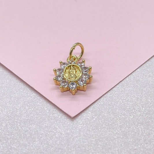 18k Gold Filled Virgin Mary Charm Crowned with CZ Stones