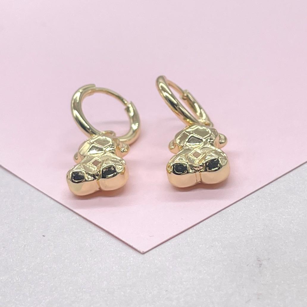 18k Gold Filled Geometric Chubby Teddy Bear Dangling Earrings Supplies