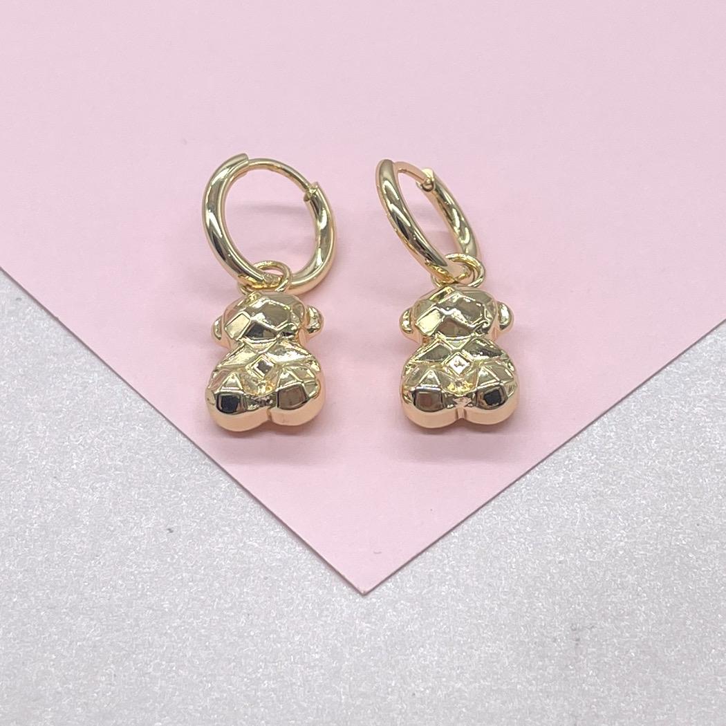 18k Gold Filled Geometric Chubby Teddy Bear Dangling Earrings Supplies