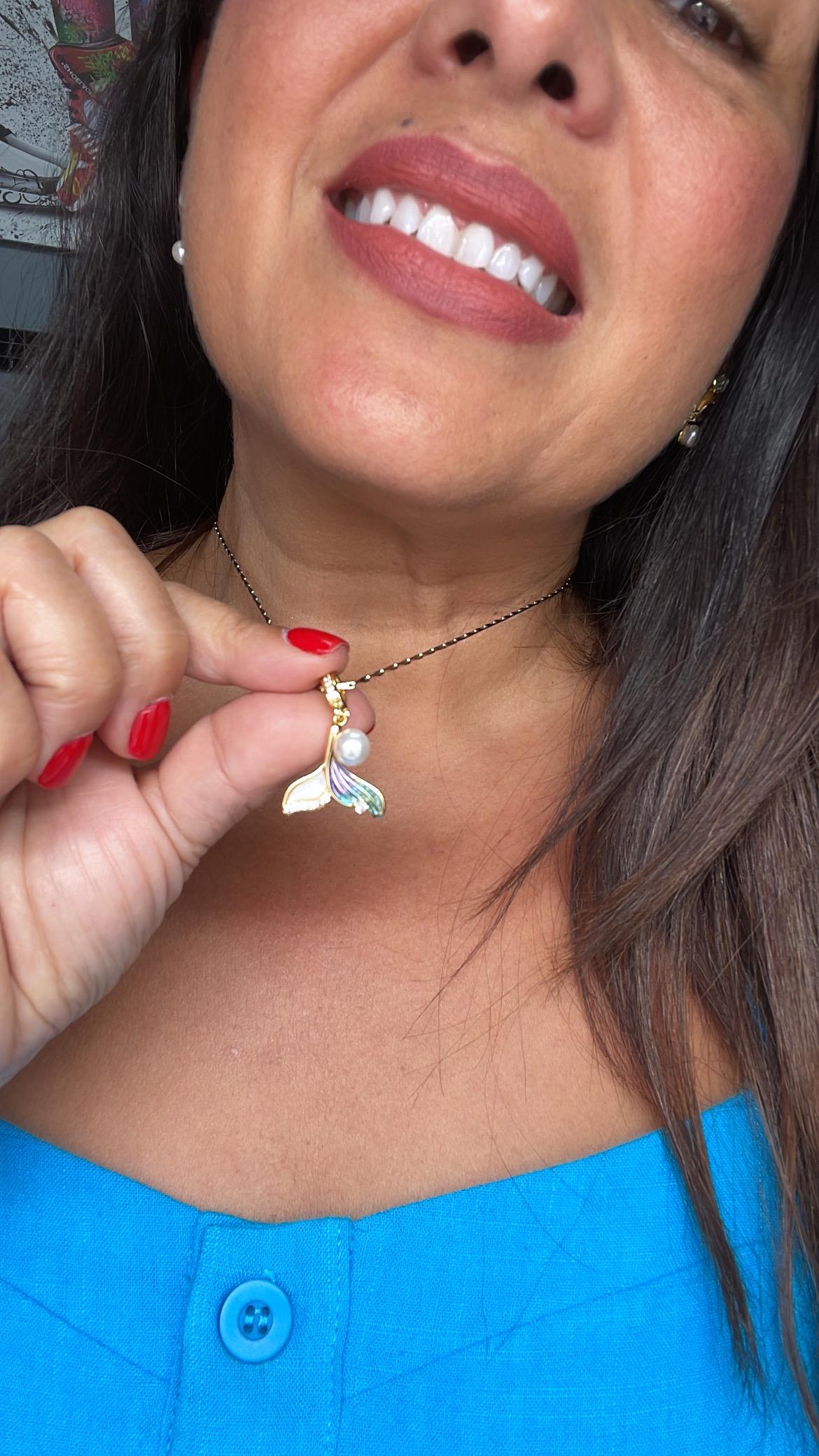 18k goldfilled mermaid tail charm with enamel, Faux Pearl and cz