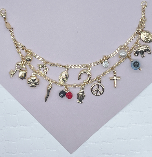 18k Gold Layered Luck Charms Bracelet For Protection, Good Luck, Money Prosperity