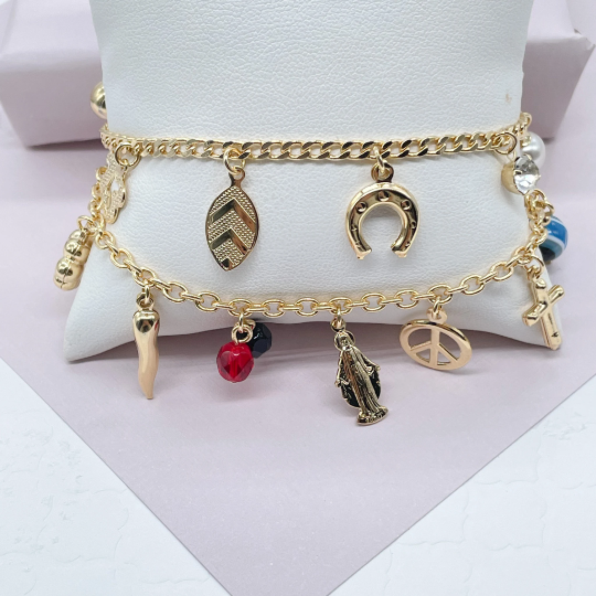 18k Gold Layered Luck Charms Bracelet For Protection, Good Luck, Money Prosperity