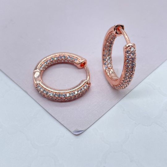 18k Gold Layered Pave Small Hoops