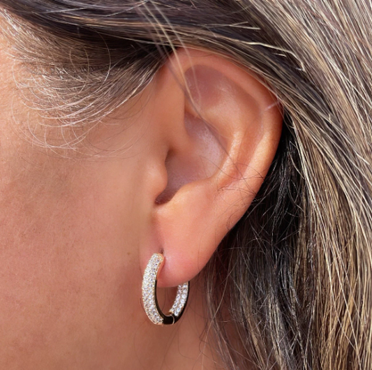 18k Gold Layered Pave Small Hoops
