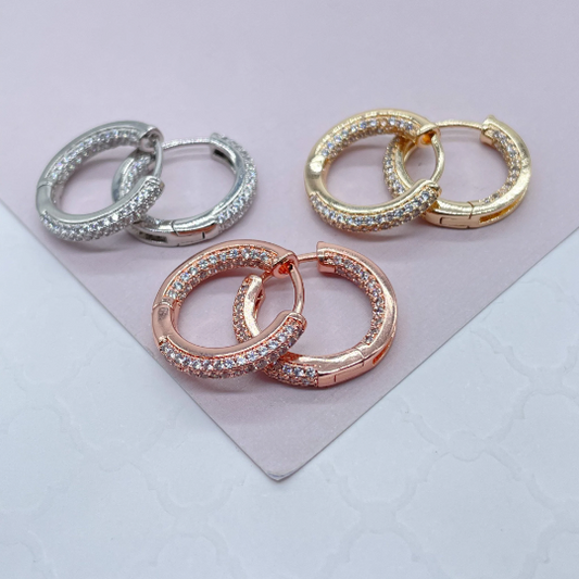 18k Gold Layered Pave Small Hoops