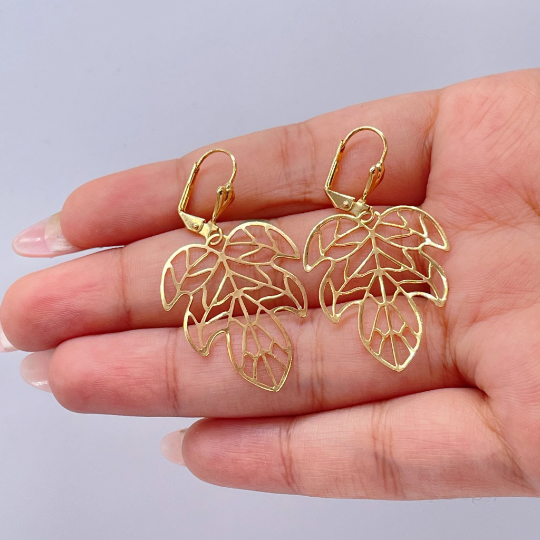 18k Gold Layered See Through Leaf Dangling Earrings