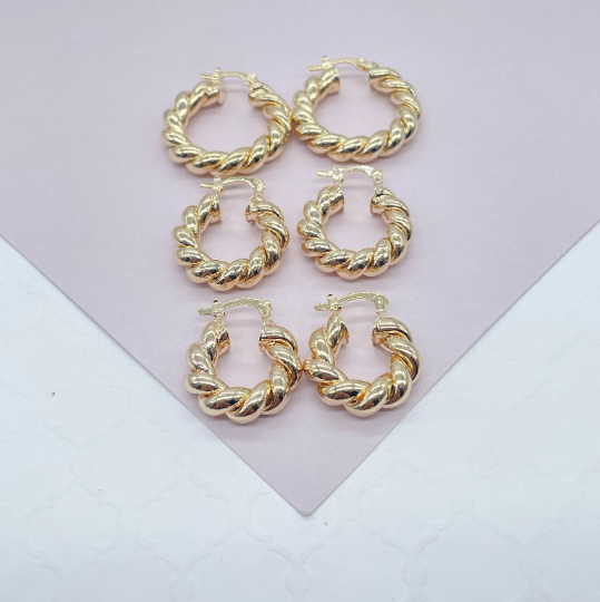 18k Gold Filled Twisted Croissant Hoop Earrings