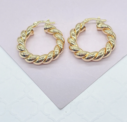 18k Gold Layered Twisted Croissant Hoop Earrings