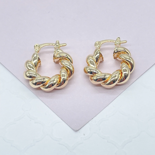 18k Gold Layered Twisted Croissant Hoop Earrings