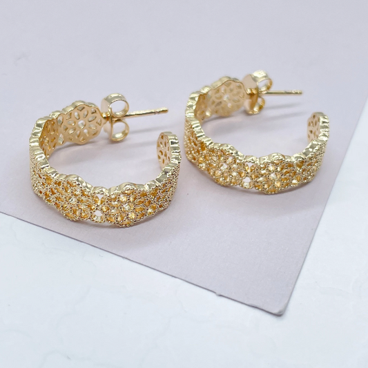 18k Gold Layered Dotted Flower Open Hoop Earrings Wholesale Jewelry Supplies