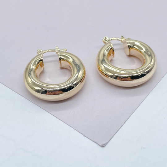 18k Gold Layered Chubby Plain Hoop Earrings Wholesale Jewelry Supplies