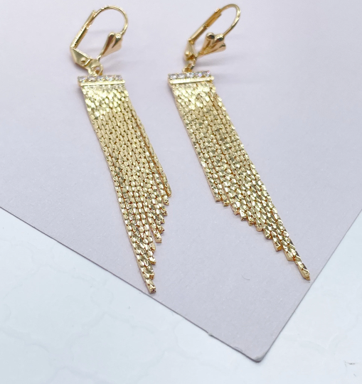 18k Gold Layered Long Fringe Dangling Earrings Wholesale Jewelry Supplies