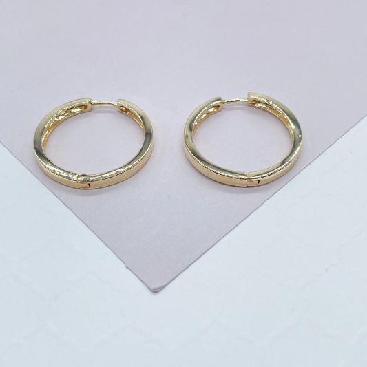 18k Gold Layered Medium Sharpe Edged Plain Hoop Earrings Wholesale Jewelry Supplies