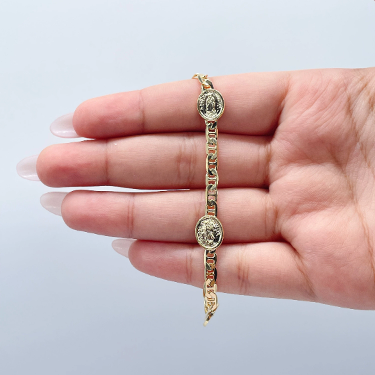 18k Gold Layered Mariner Link Bracelet With Guadalupe Charm Stamped To It Wholesale Jewelry Supplies