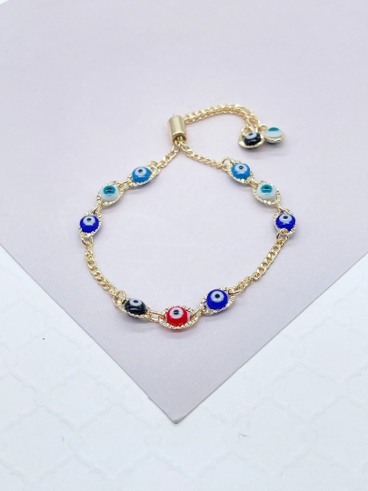 18K Gold Layered Adjustable Link Bracelet With Multi-Colored Bracelet Wholesale Jewelry Supplies