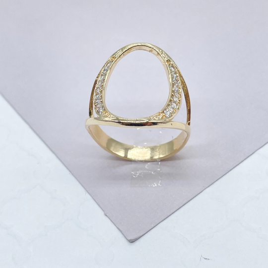 18k Gold Layered Oval Ring Surrounded with Micro Pave Zirconia Stones Wholesale Jewelry Supplies