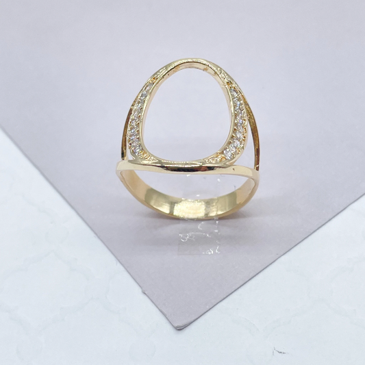 18k Gold Filled Oval Ring Surrounded with Micro Pave Zirconia Stones Wholesale Jewelry Supplies