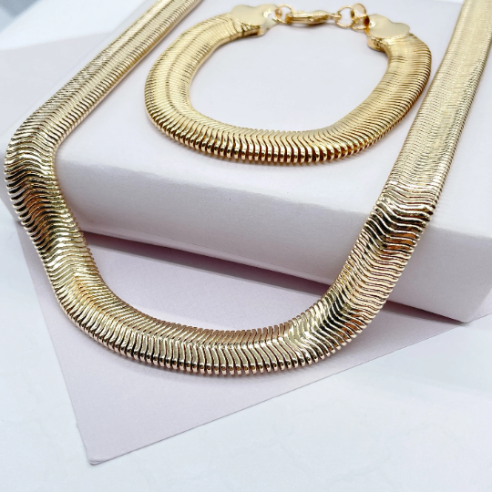 18k Gold Layered 10mm Thick Soft Snake Set necklace and bracelet Wholesale Jewelry Supplies