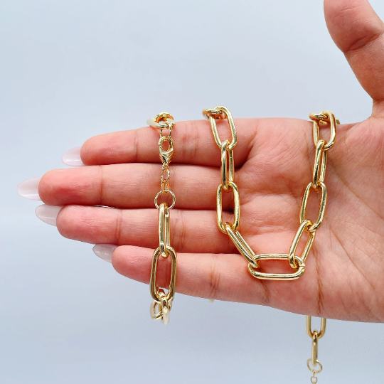 18k Gold Layered 10mm Thick Paper Clip Set necklace and bracelet Wholesale Jewelry Supplies