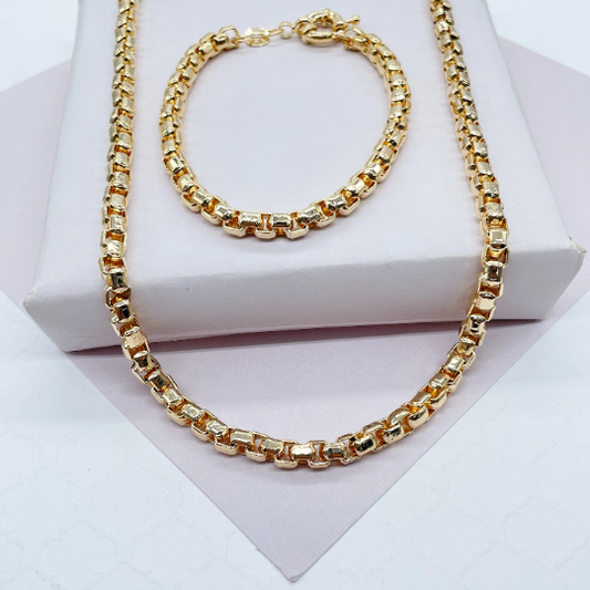 18k Gold Layered 3mm Thick Box Set necklace and bracelet Wholesale Jewelry Supplies