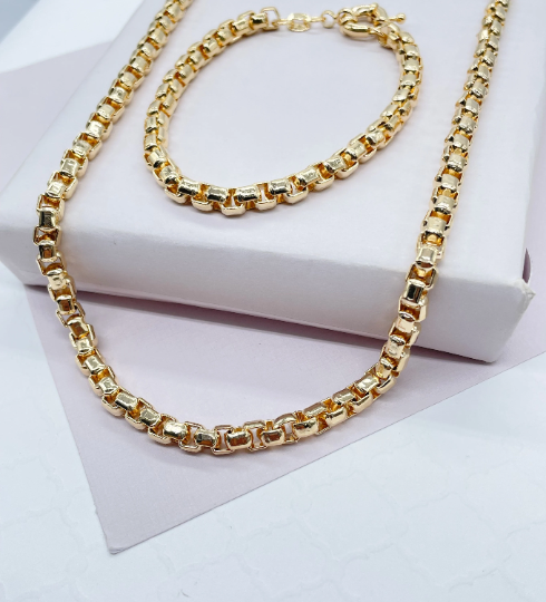 Bella Joias 18K Gold Layered 3mm Thick Box Set Necklace and Bracelet Wholesale Jewelry Supplies