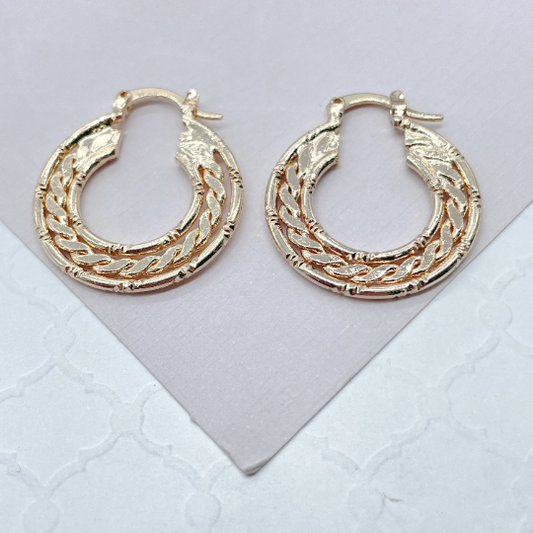 18k Gold Layered Thin Flat Hoops With Flat Link In-Between