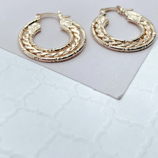 18k Gold Layered Thin Flat Hoops With Flat Link In-Between