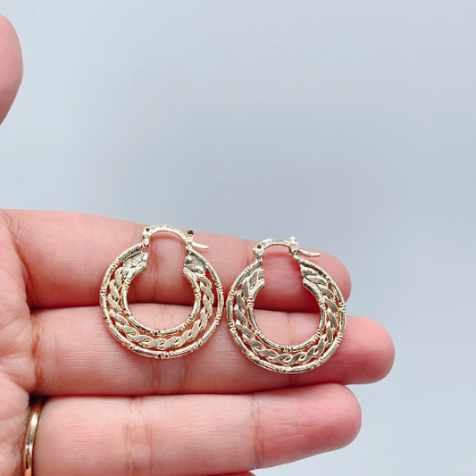 18k Gold Layered Thin Flat Hoops With Flat Link In-Between