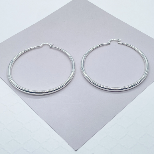 Silver Layered 4mm Thick Plain Hoop
