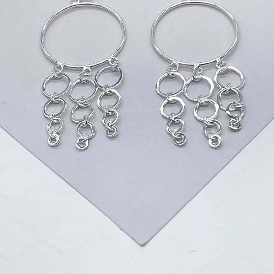 Silver Layered Modern Circle Drop Earrings