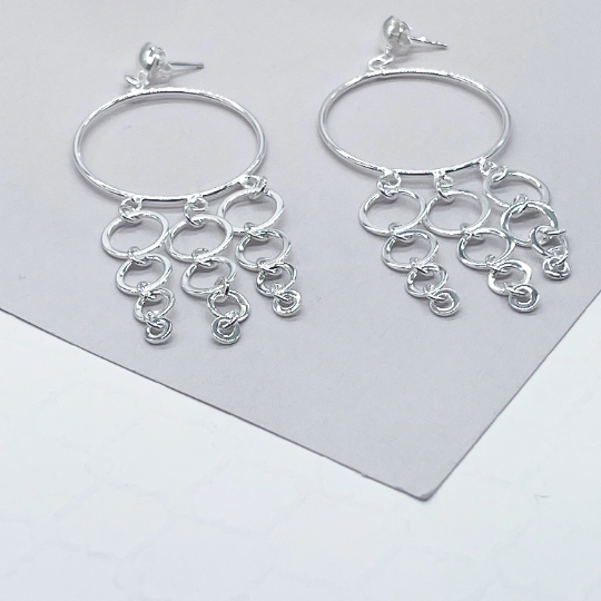 Silver Layered Modern Circle Drop Earrings