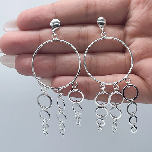 Silver Layered Modern Circle Drop Earrings