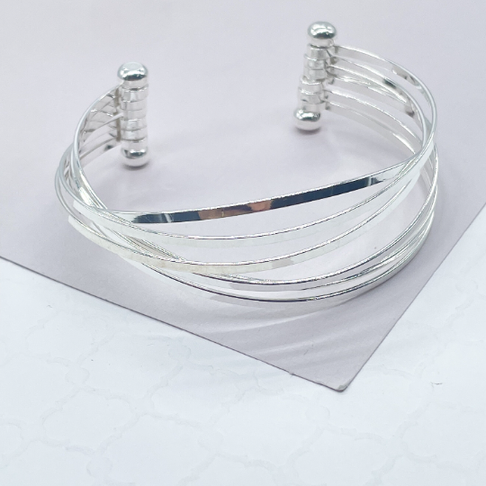 18k Silver Layered Bangle With Thin Smooth Layers