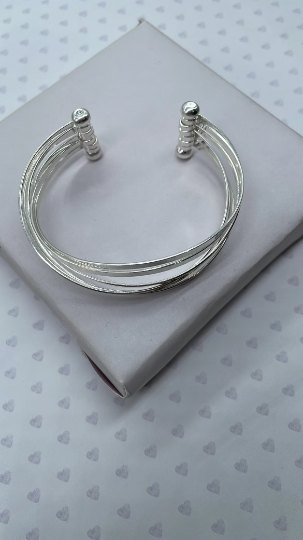 18k Silver Layered Bangle With Thin Smooth Layers