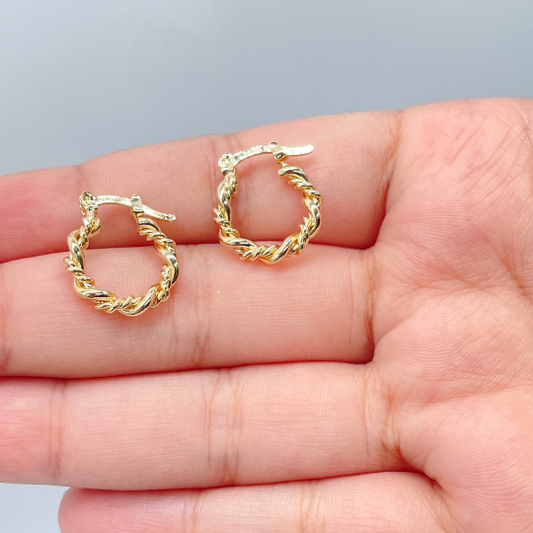 18k Gold Layered Multi-Twisted Small Hoop Earrings