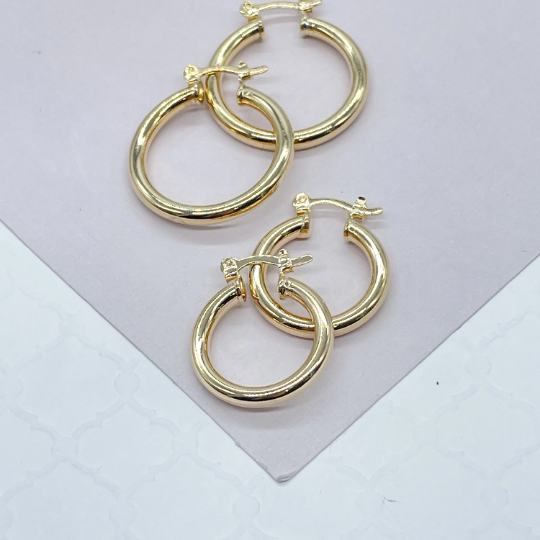 18k Gold Layered Medium Thin Plain Hoop Earrings