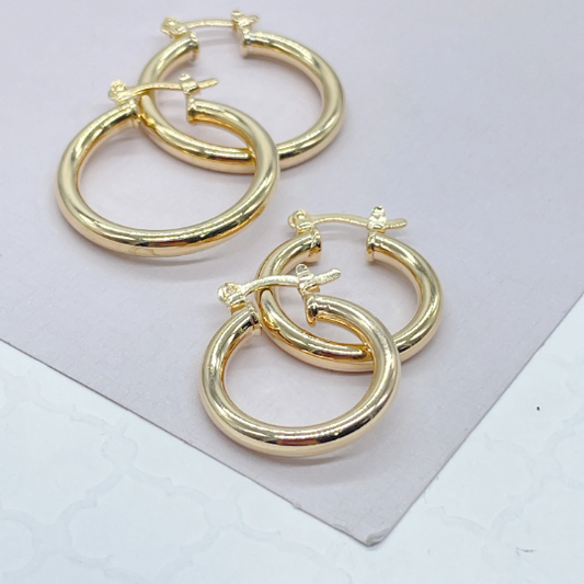 18k Gold Layered Medium Thin Plain Hoop Earrings