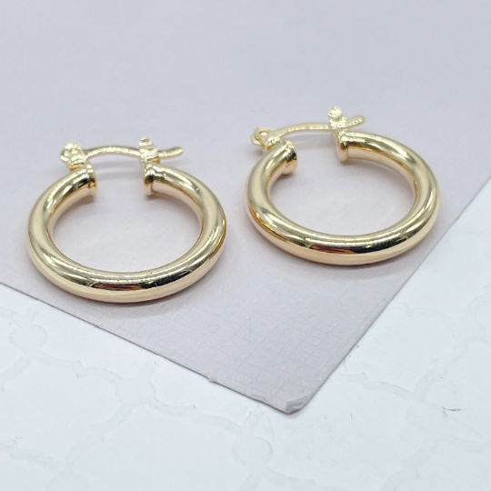 18k Gold Layered Medium Thin Plain Hoop Earrings