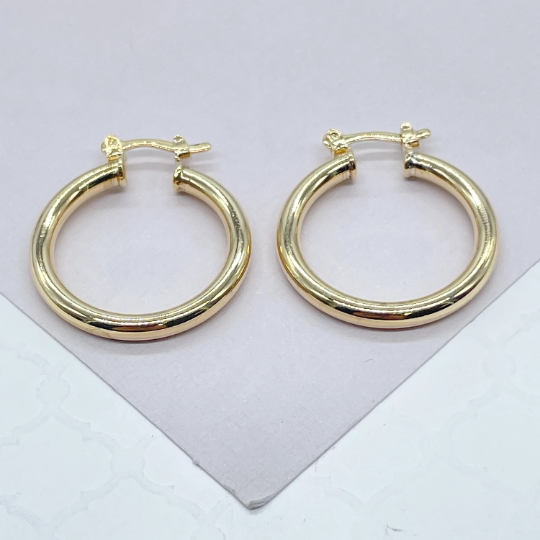 18k Gold Layered Medium Thin Plain Hoop Earrings
