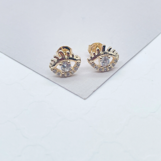 18k Gold Layered Zircon Protection Eye Stud