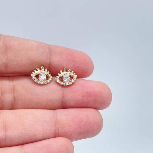 18k Gold Layered Zircon Protection Eye Stud