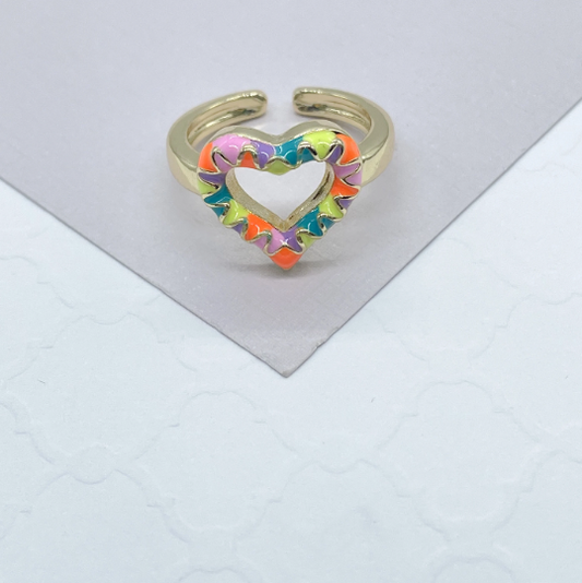 18k Gold Filled Colorful Enema Adjustable Heart Ring